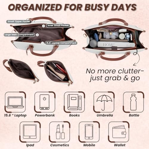 Image of OCEANEVO 2 in 1 Stylish Laptop Tote Bag for Women Office use with Insulated Lunch Bag Compartment includes Small Pouch and Luggage Tag, Laptop Handbag for Office, Travel