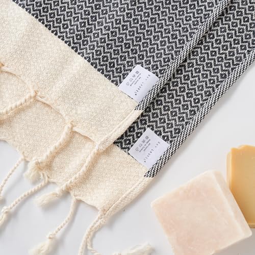 BAY LAUREL Turkish Hand Towel – Pack of 2 | Soft & Absorbent Decorative Towels for Bathroom, Hand, Face, Hair, Gym, Yoga, SPA, Kitchen & Tea | Boho Decor (Dark Gray, Diamond 15x26 Inches (Set of 2)