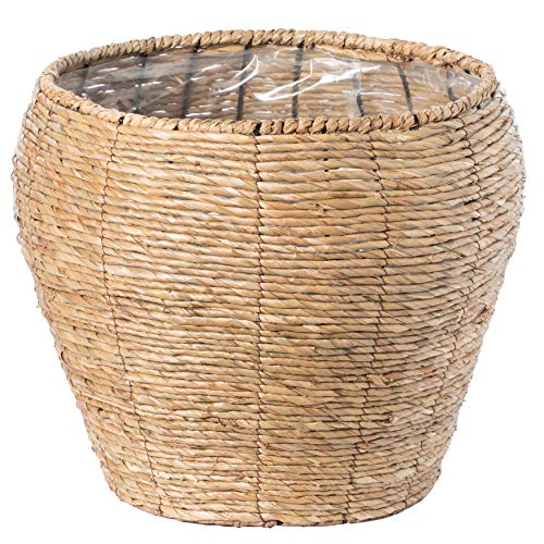 Vintiquewise Woven Round Flower Pot Planter Basket With Leak-Proof Plastic Lining - Large #TOP2