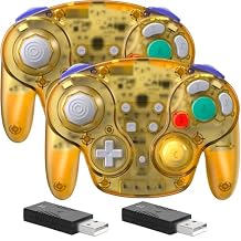 2 Pack 2.4 GHz Siwtch 2 Wireless GameCube Style Siwtch Pro Controller, for Siwtch/Siwtch OLED/Siwtch 2 Console, PC, Steam Deck Built-in Rumble Rechargeable Plug and Play Clear Yellow
