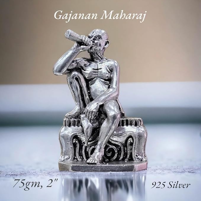 Statue du Maharaj Gajanan en argent pur 925 ciselé main pour autel de maison