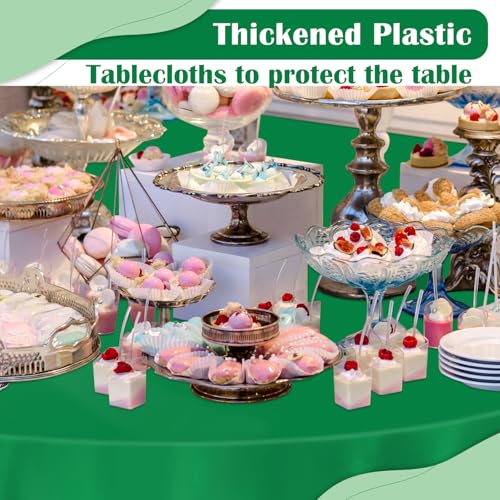 Image of Green 14 Pack 84 Inch Plastic Tablecloths, Disposable Round Plastic Tablecloth, Party Table Cover Plastic Table Cloth