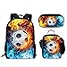 Biyejit Red Blue Fire Soccer Print Kids Backpacks for School Teens Girls School Bookbag Set with Lunch Box and Pencil Case, Set 3 in 1 Back to School Supplies, Football Printed