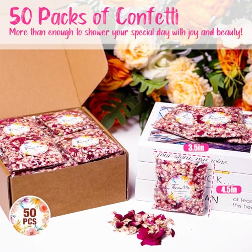 Image of 50 Pack Real Dried Rose Flower Petals Confetti, Dried Mix Red Rose Begonia