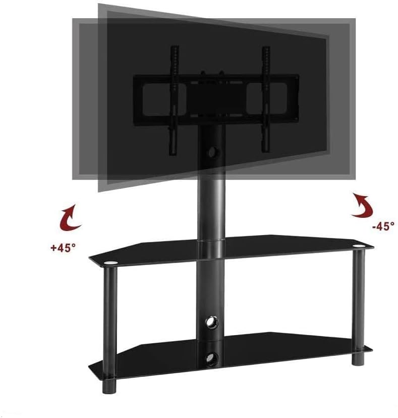 TV Stand Multi-Function Angle and Height Adjustable Tempered Glass TV Stand,for Most 32"-55" Flat or Curved Screen TVs Whit Two Layers of Glass Shelf,Black