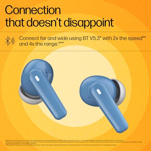 Image of HP H150 Wireless Earbuds, Bluetooth connectivity, Digital Active Noise Cancelation, 7 Hours of Playtime, Fingerprint Touch, IPX3 Water-Resistant Design, 1-Year Limited Warranty, Blue, A20QBAA