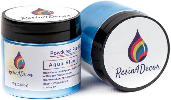 RESIN4DECOR Pearlescent Metallic Powdered Mica Pigment - Strong Colour Purity and Depth, Non-Toxic Titanium Dioxide - for Makeup, Epoxy Resin Crafts, Jewellery, Canvas, DIY Art - Aqua Blue, 25g