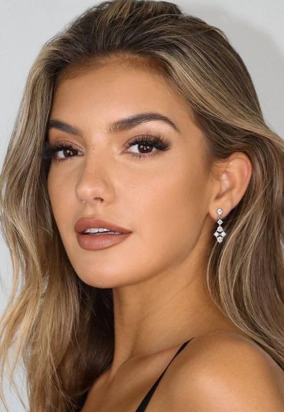 14K Gold Plated Dangle Earrings for Women Dainty Silver Drop Earring Trendy Small Long Dangling Wedding Bridesmaid Hoop Diamond Crystal Cute Earring Jewelry Valentine Gifts - Image 3