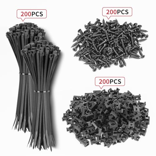 Kit Base de Montaje con Bridas BethTie, 8" Ties, 200 Piezas Cada Uno, Clips para Cables con Tornillos, Anclaje para Zócalo, Pared o Escritorio, Negro miniatura 4