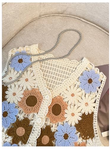 SOLY HUX Girl's Floral Crochet Sweater Vest V Neck Sleeveless Button Down Knit Cardigan3