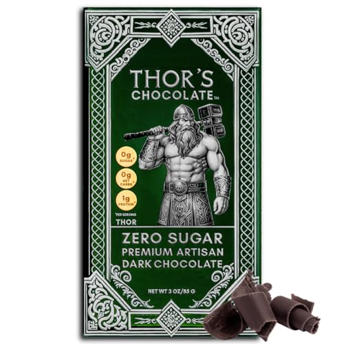 Thor’s Zero Sugar Dark Chocolate Bar 60% Cacao, Keto & Diabetic Friendly Dark Chocolate No Sugar, Sweetened with Allulose, Rich Smooth & Creamy Artisan Flavor, 3 oz