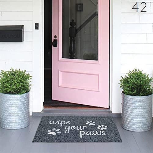 JJUUYOU Welcome Mat for Front Door Wipe Your Paws Doormat Rubber Non Slip Backing Funny Doormat Indoor Outdoor Rug Inside Gray Dirt Mat for Entryway Front Door Porch