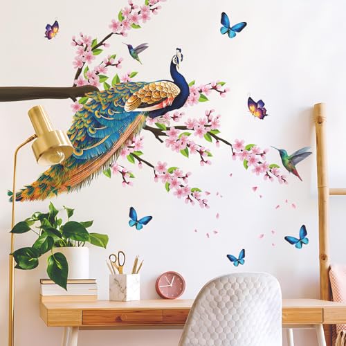 Vinilos decorativos con flores y pavo real rosa miniatura 6
