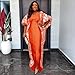 HD African Print Bubu dress for Woman V Neck Orange Front Slit Caftan Gown