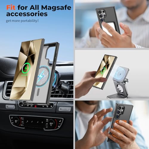 Image of SUPFINE Magnetic for Samsung Galaxy S24 Ultra Case with Screen Protector, (Built-in Magnets) (Military Grade Drop Protection) Slim Translucent Shockproof Phone Case,Black