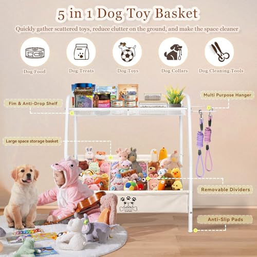 Large Dog Toy Storage Basket, Adjustable Large Pet Dog Toy Bin Organizer, Dog Toy Stuff Organizer Box with 2 Velcro Dividers for 1–3 Compartments for Living Room Area - Image 4