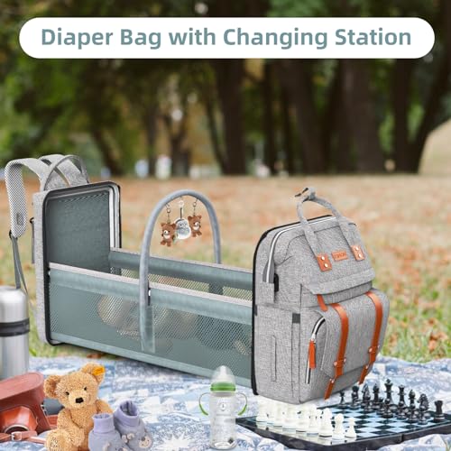 Image of ISMGN Diaper Bag Backpack with Changing Station, Large Diaper Bag, Baby Bag, Multifunctional Diaper Bag, Gray