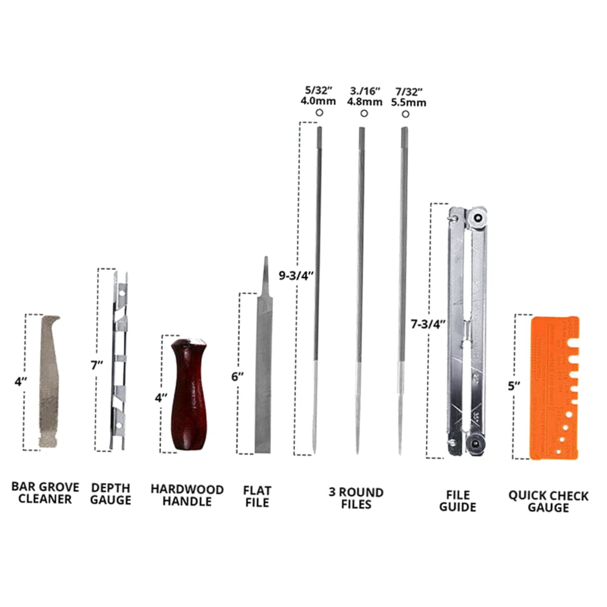 Kit Affilatura Catena Motosega 10 Pezzi in Metallo Arancia | Resistenza All’usura, Rimozione Trucioli, per Uso Personale e Professionale