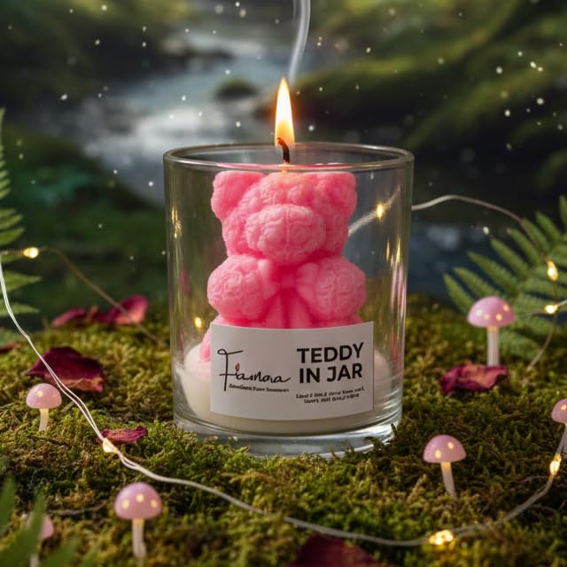 Image of Adorable Pink Teddy Bear Scented Jar Candle | 3D Bear with Heart in Glass | Classic Rose Fragrance | Hand-Poured Soy Wax | Perfect Diwali Gift, Birthday Gift for Girlfriend, Cute Home Decor