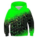 Picture of Belovecol Boys Hoodies Pullover Green Splash Ink Print Hooded Sweatshirts Long Sleeve Hoody Jacket Coat Sports Outdoor Play Size 6-8