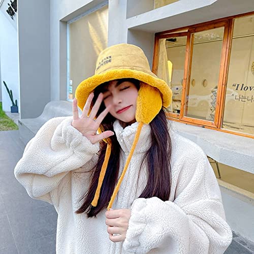 Glutinous Winter Women Thick Bucket Hats With Earmuffs Lamb Warm Ear Protector Fisherman Autumn Plush Velvet Caps (Color : F, Size : One Size) #TOP6