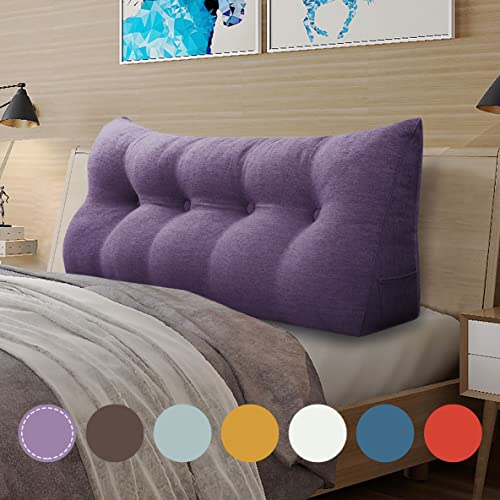 VERCART Almohada de Lectura, Cabecera Tapizado, Almohada Lumbar Cervical, Antireflujo Adulto Cuña Almohada para Sofá, Cojines Cama para Respaldo con Funda Desmontable Cama Ligero Púrpura 135cm