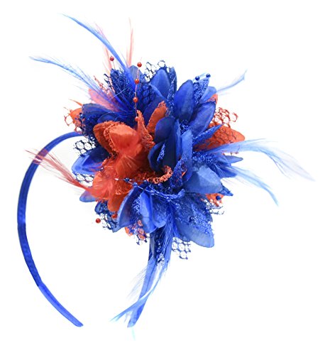 Fascinator bibi électrique bleu roi et rouge sur serre-tête de cérémonie