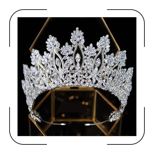 Silver Tall Wedding Tiaras for Women Luxury Cubic Zirconia Quinceanera Crowns