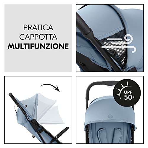 hauck Travel N Care Plus, Azzurro - Passeggino da Viaggio Leggero dalla Nascita fino a 22 kg - Tessuti Stretch e Cuscino - Reclinabile, Compatto e Richiudibile - Cappottina UPF 50+ Finestre in Rete - Immagine 4