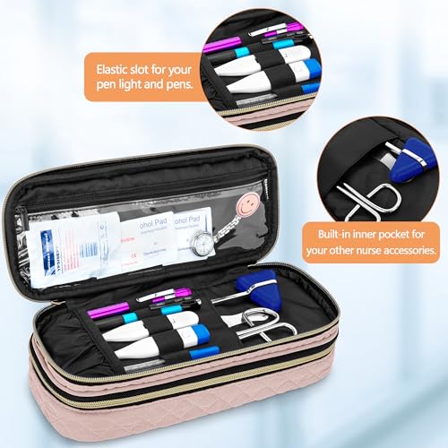 Image of Damero Double Layer Stethoscope Case Compatible with 3M Littmann /ADC /Omron Stethoscope, Stethoscope Carrying Case Travel Bag for Nurse Accessories, Misty Rose