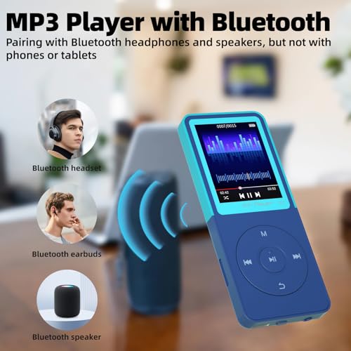 CONODO MP3 Player with Bluetooth 5.3,Portable Music Player with 1.8" LCD Screen, HiFi Sound,FM Radio,Voice Recorder,Up to 128GB SD Card Support,Digital Audio Player for Running,Travel,Blue 32GB — view 4