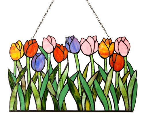 Chloe Lighting 18" Wide TULIPA Tiffany-Glass Tulips Window Panel