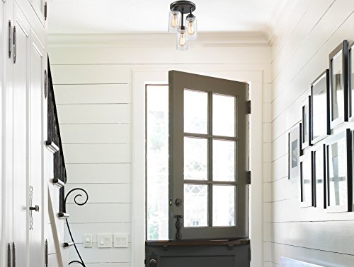 Image of DAYCENT Vintage Farmhouse Flush Mount Ceiling Light Fixture Hallway Kitchen Lighting with Cylinder Seeded Glass, 3-Light, Oil Rubbed Bronze