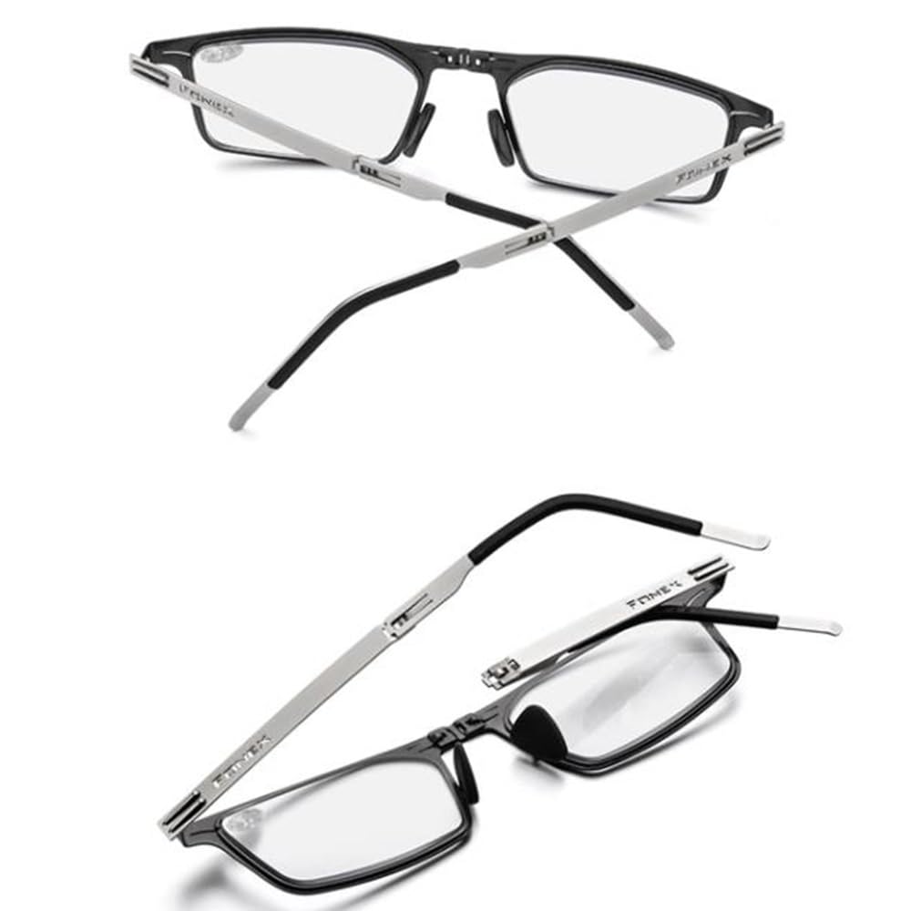 Gafas de Lectura Plegables portátiles Fotocrómico Gafas ultraligeros Unisexo Moda Reading Eyeglasses Rectangulares Metal Marco(Size:+1.0)