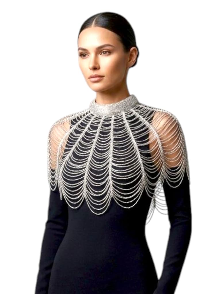 zuho Silver Hand Embroidered sequin net hand-beaded cape poncho with cut-sleeve shoulder design, this embellished cover-up, stylish, perfect for weddings (Silver, White, Grey)-picture-46