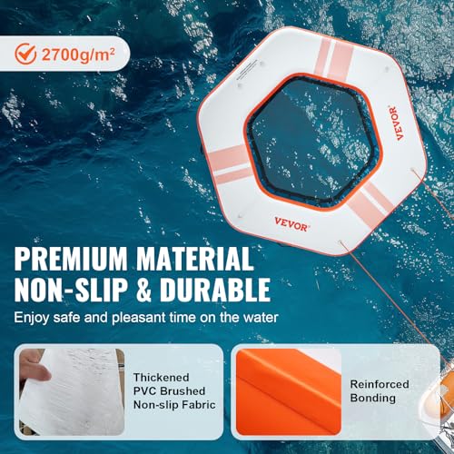 VEVOR Inflatable Floating Dock, ø8.5FT Inflatable Dock Platform with ø5FT Trampoline Mesh Pool, Non-Slip Floating Platform Water Mat with Portable Bag & Detachable Ladder for Pool Beach Relaxation by VEVOR - Used condition - Image 3