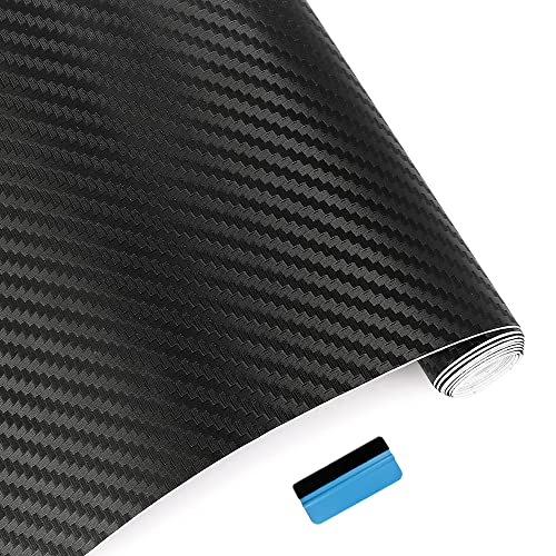 Image of NewL 3D Black Carbon Fiber Vinyl Wrap Roll with Air Release Bubble Free Adhesive Film Contain Installation Tools (30cm x 300cm)