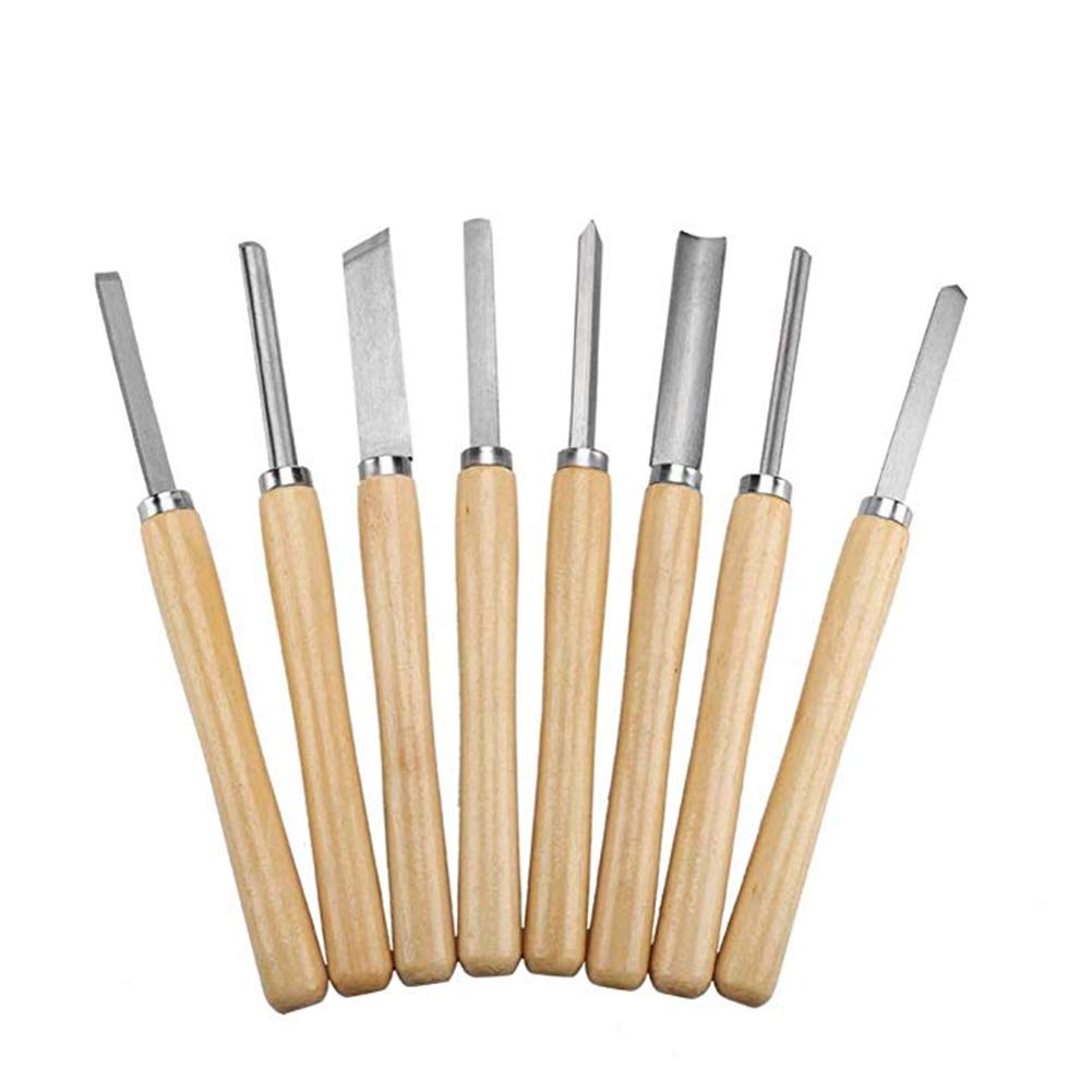 Juego de cinceles para torno, juego de gubias para cuencos de torneado de madera con mangos de madera dura de acero de alta velocidad, cincel para torneado de madera de calidad profesional (8 piezas)
