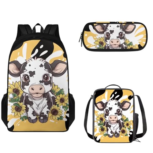 Set di 3 borse per la scuola per ragazzi e ragazze portapranzo a prova di perdite per la elementare zaino con doppia cerniera di grande capacità per e tutti i giorni