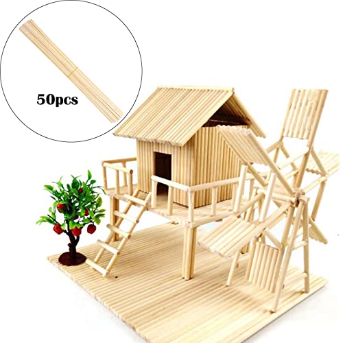 Almencla Unfinished Bamboo Sticks Round Smooth Arts Dowel Rods For Craft Building Model Making, School Projects, 50 Pieces 5×500Mm #TOP2