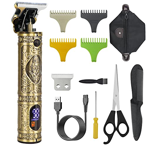 Haarschneidemaschine Profi Haar und Bartschneider Akku Haarschneider LCD-Anzeige Wiederaufladbar Wasserdicht Langhaarschneider Herren konturen Haarschneidemaschine mit Schere und Führungskämmen Cover