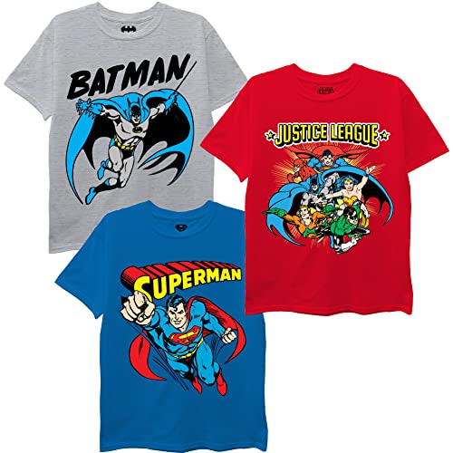 DC Comics Unisex Child Batman, Superman, Justice League 3 Pack Bundle Set T-Shirt, Royal/Grey/Red, 2T US