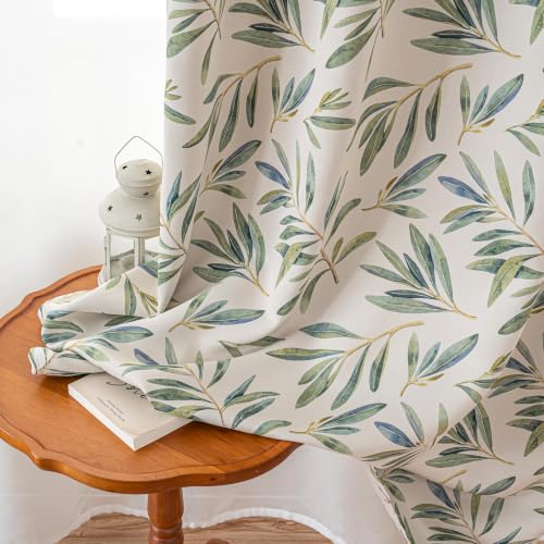 Image of Green Botanical Leaf Blackout Curtains 72 Inch Length