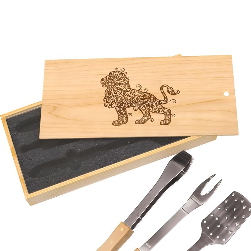 Set de accesorios para parrilla con diseño mandala de león miniatura 1