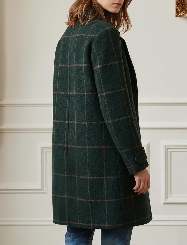 Long Plaid Wool Coats for Women Fall Winter Trench Coat Casual Blazer Jacket Peacoat Cardigan Overcoat