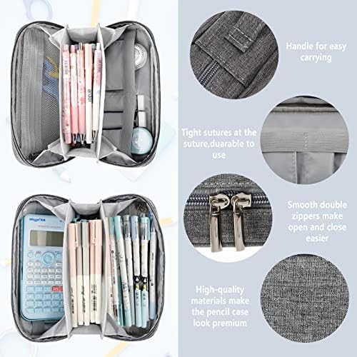 Pencil Case, Big Capacity Pencil Cases for Girls and Boys, Aesthetic Large Storage Pen Pouch Bag with Zippers and Handle for Secondary High School College Office Students Women Adults