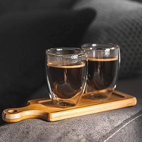 Double Walled Coffee Glasses Set of 4-350ml Insulated Thermal Coffee Cups - Heat Resistant Coffee Mugs for Espresso, Cappuccino, Latte, Macchiato, Milk, Tea, Juice - Pack of 4 Free Glass Spoons