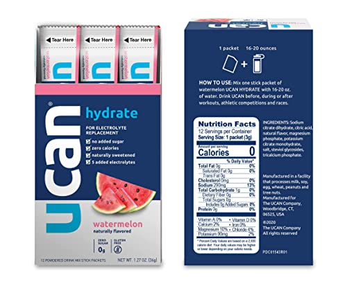 Ucan Lemon Lime, Berry, & Watermelon Hydrate Stick Pack Bundle - Great For Running, Training, Fitness, Cycling, Crossfit & More | Sugar-Free, Vegan, & Keto Friendly Energy Supplement #TOP3