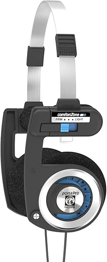 Koss Porta Pro Classic On-Ear Headphones, Retro Style, 3.5mm Wired Plug, Durable, Black/Silver
