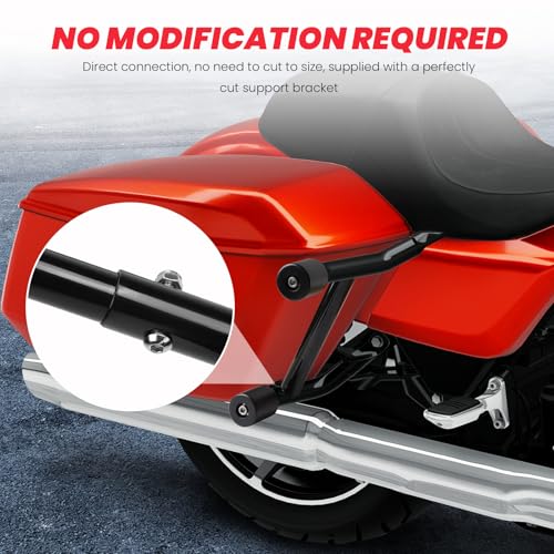 Image of 2023-2026 Street Glide Road Glide Saddlebag Guard Crash Bar Compatible with Harley Davidson Touring FLTRX FLTRXL FLHX FLHXU FLHXL FLTRXSE FLHXSE FLTRXSTSE Black Tip-Over Bar with Support Rails